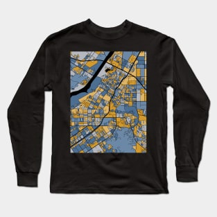 Riverside Map Pattern in Blue & Gold Long Sleeve T-Shirt